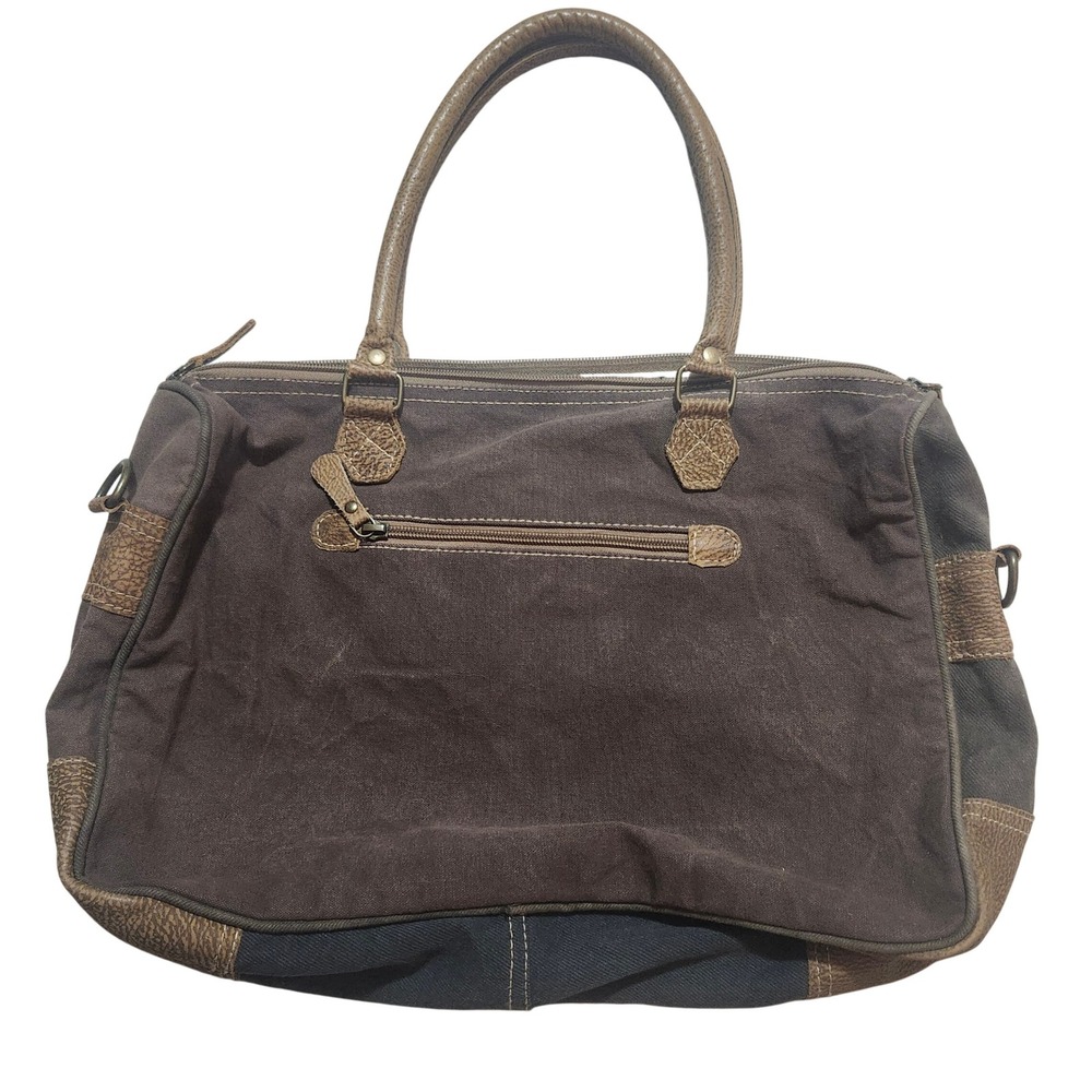 Myra Bag Amaryllis Upcycled Canvas & Cowhide Messenger Bag Rustic Western - Picture 2 of 13